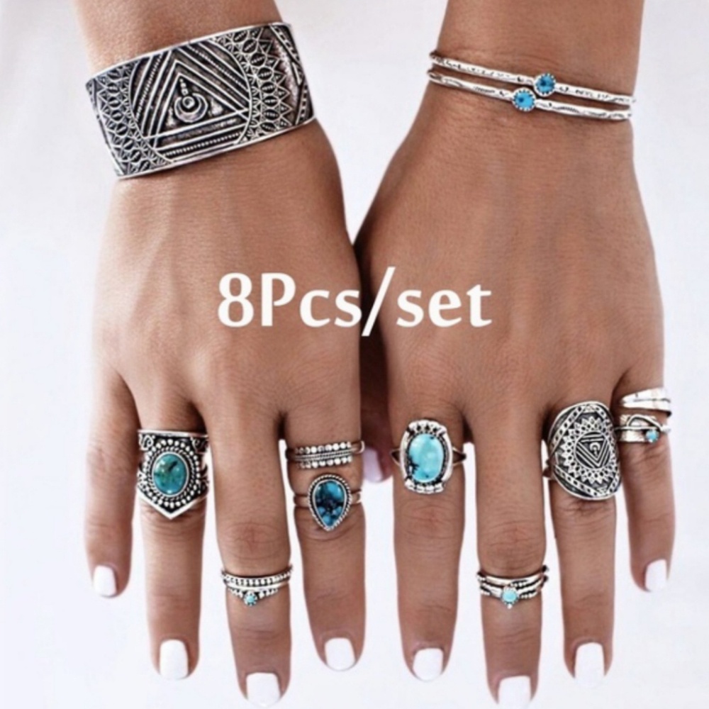 BLUE SAFFIRE/TURQUOISE RINGS(8PC SET) #0100F200